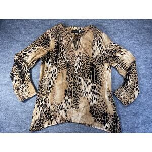 Vintage Dana Buchman Soft 100% Silk Animal Cheetah Leopard Tunic Shirt Top Sz 14